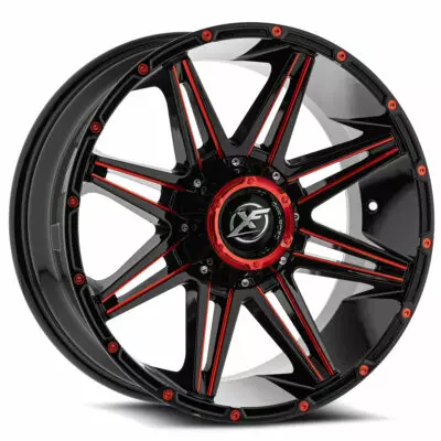 XF-220 - 8x165.1/8x180, Gloss Black & Red Milled, -44, 22, 8, 12